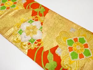 アンティーク　桧扇に華紋織り出し袋帯（着用可）